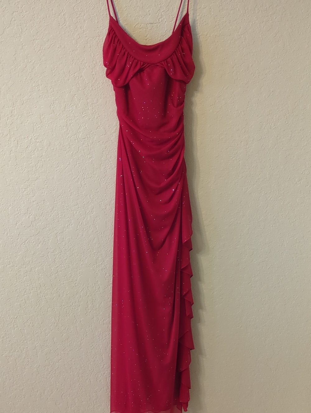 Blondie Nites Red Ruffle Maxi Dress with Sparkle